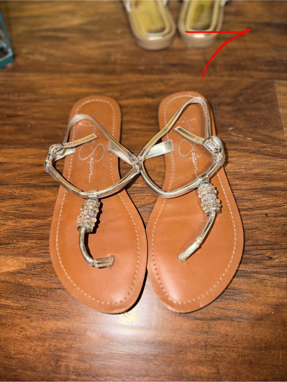 Jessica Simpson Gold T-Strap Embellished Sandals